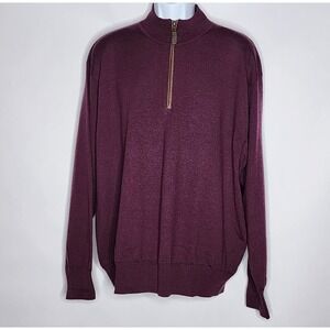 Orvis Mens XL Red Merino Wool Quarter Zip Sweater Signature Collection EUC